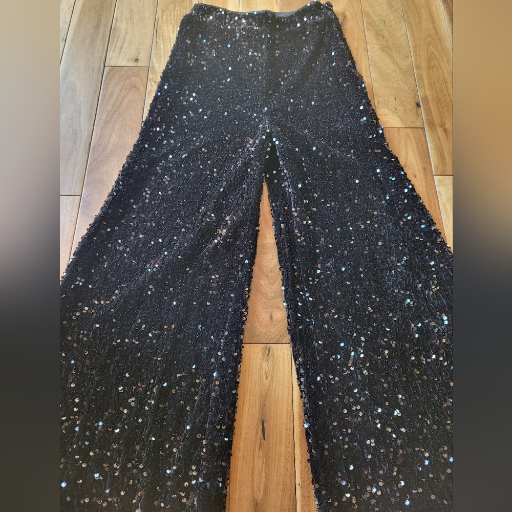 Faeriesty Black Sequin Wide-Leg Pants - Picture 5 of 5
